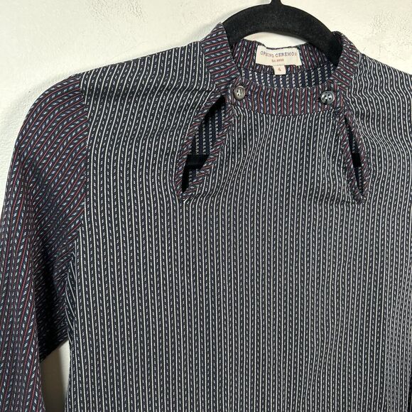 Opening Ceremony Mixed Print Fit & Flare Mini Dress Long Sleeve Navy Blue Size 4 - Picture 2 of 8